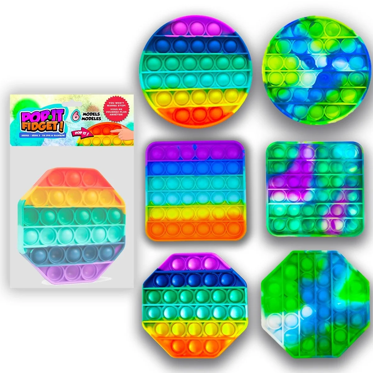 Comfortable Pop It Fidget Serie 3 DYE Rainbow Reusable