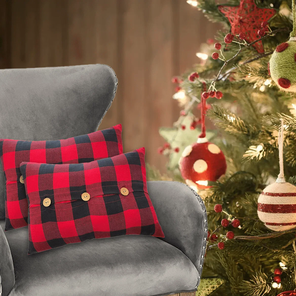 Elite Cushion Lumbar 13×19 Red Buffalo Plaid Prestigious
