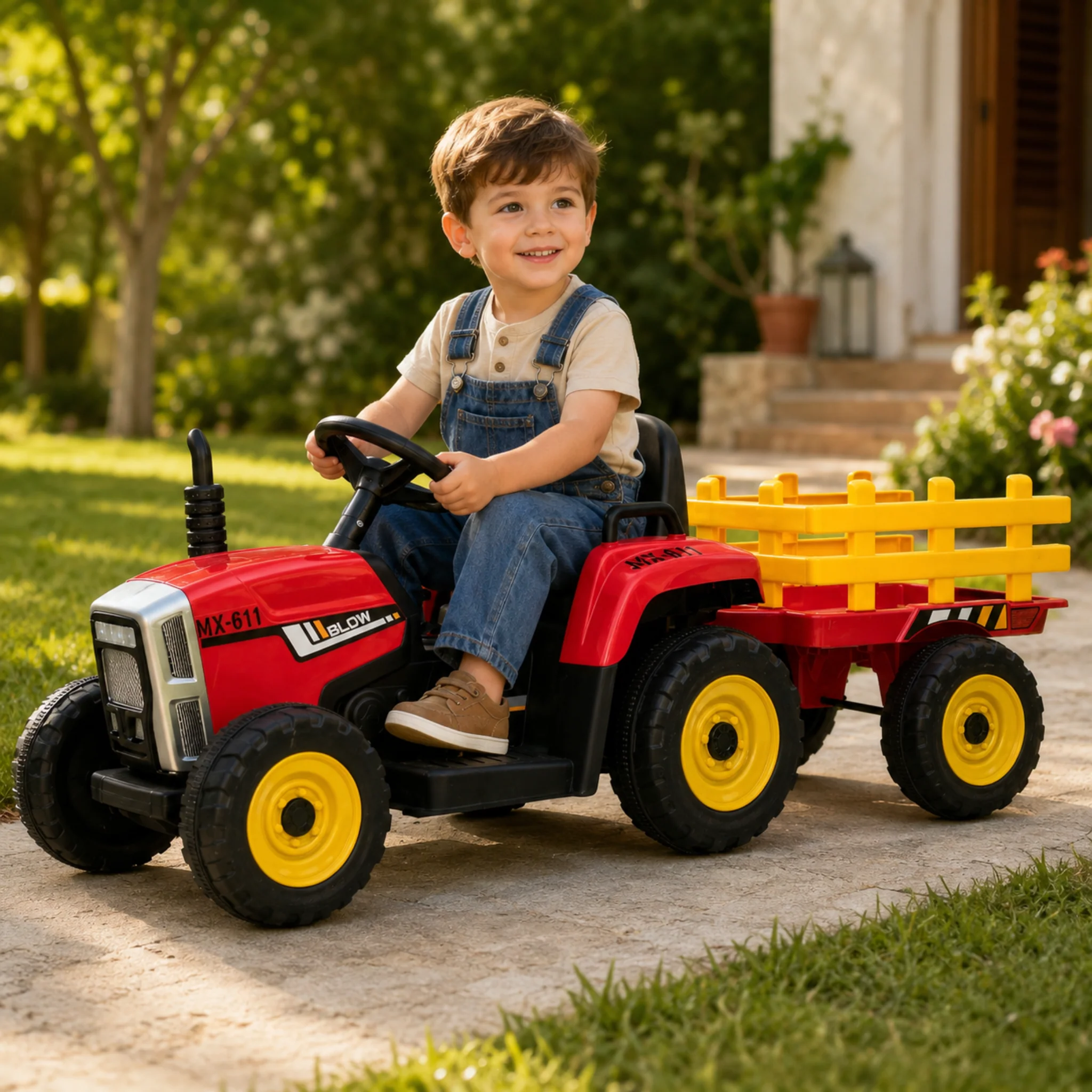 Crafted Ride On Farm Truck 12v 4.5 Ah 1 2 Motors 2.4g R c Red Detailed