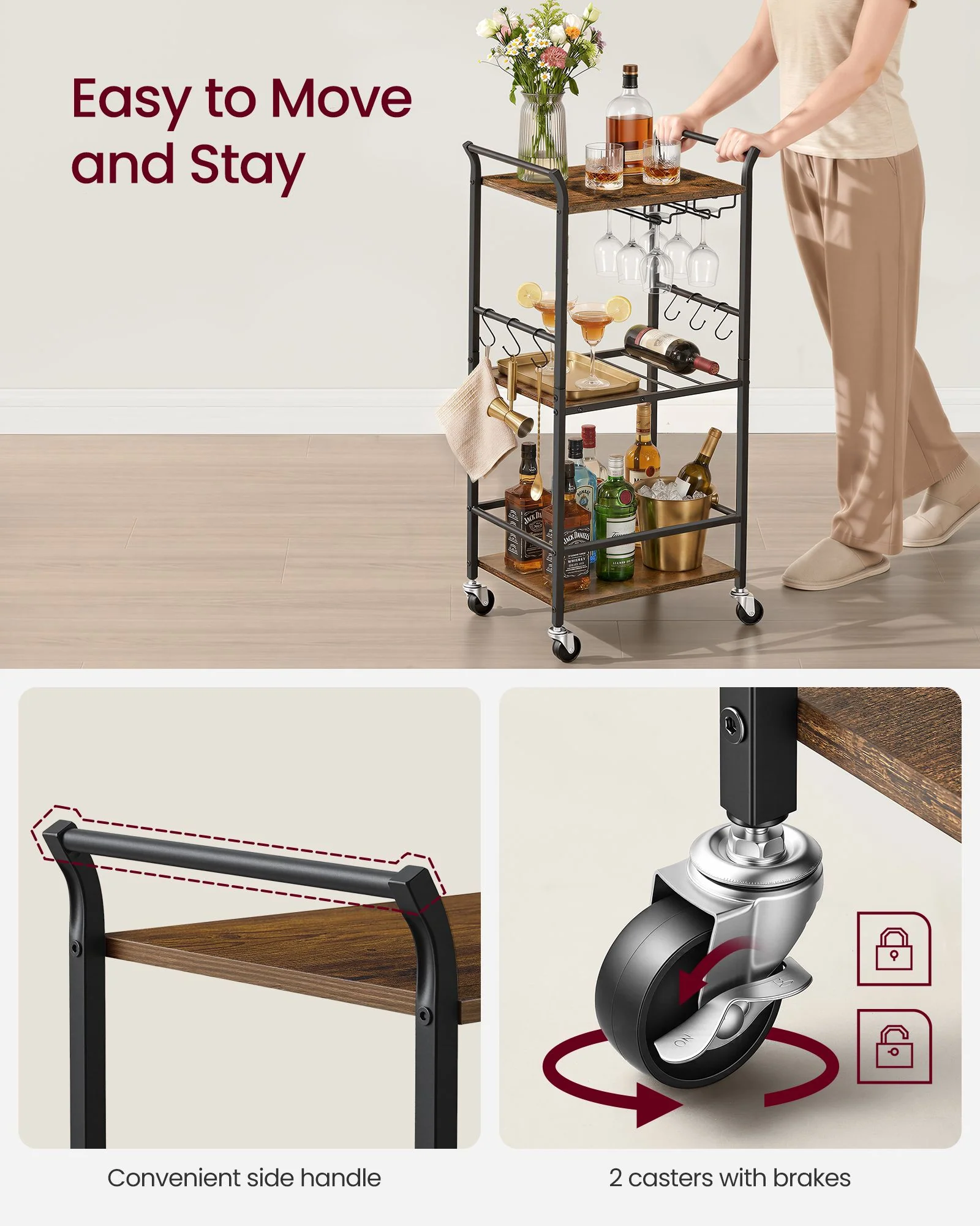 Effective VASAGLE VASAGLE 3-Tier Bar Cart Classic