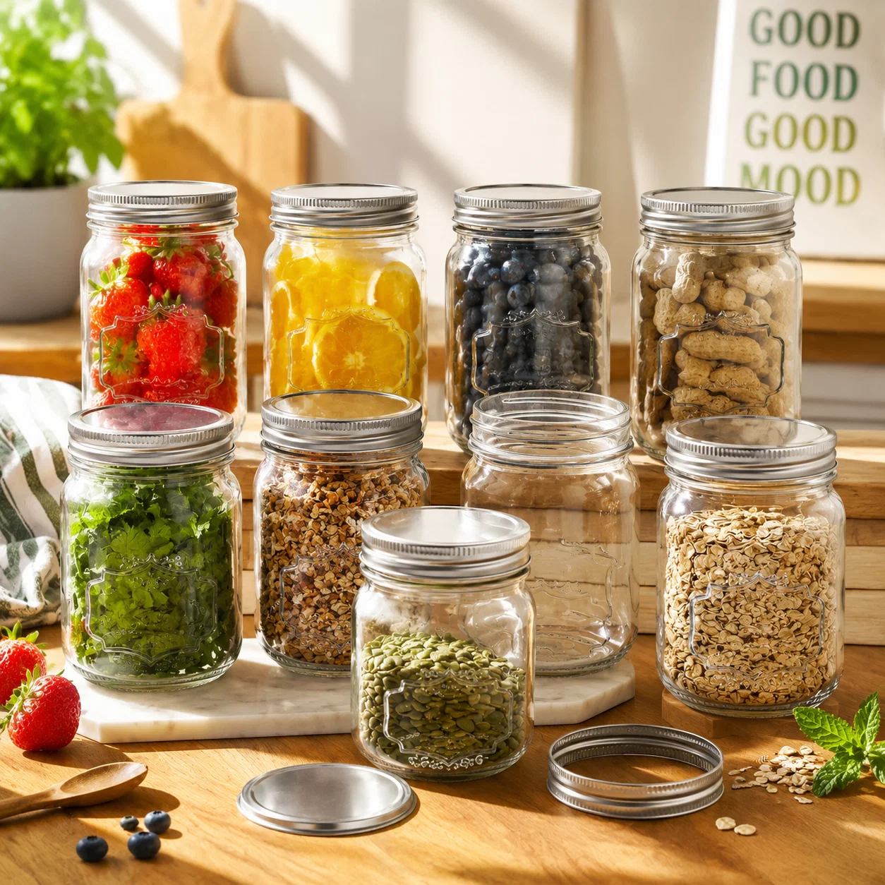 Safe Mason Jar Set with 2-Piece Lids – 250 ml – Set of 12 Prestigious