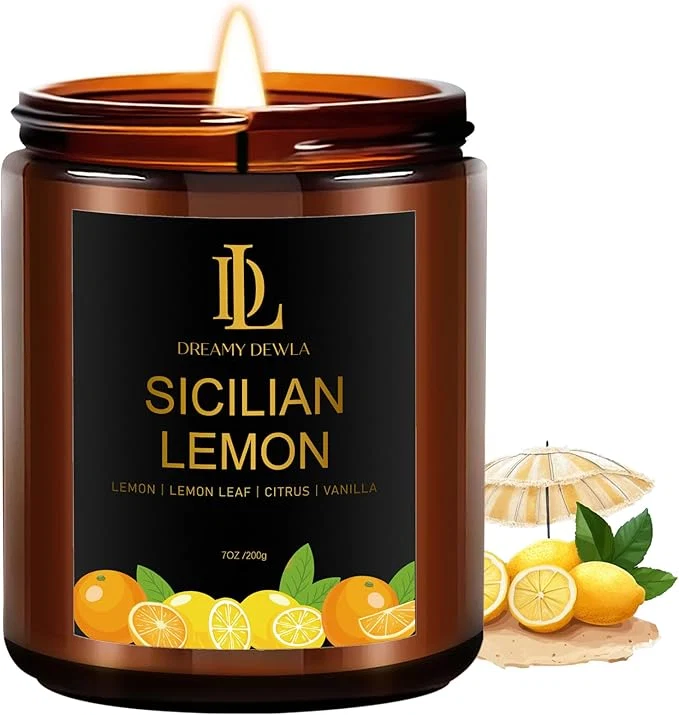 Solid Sicilian Lemon Candles 7oz Sicilian Lemon Scented Candle Natural Soy Candles Reusable
