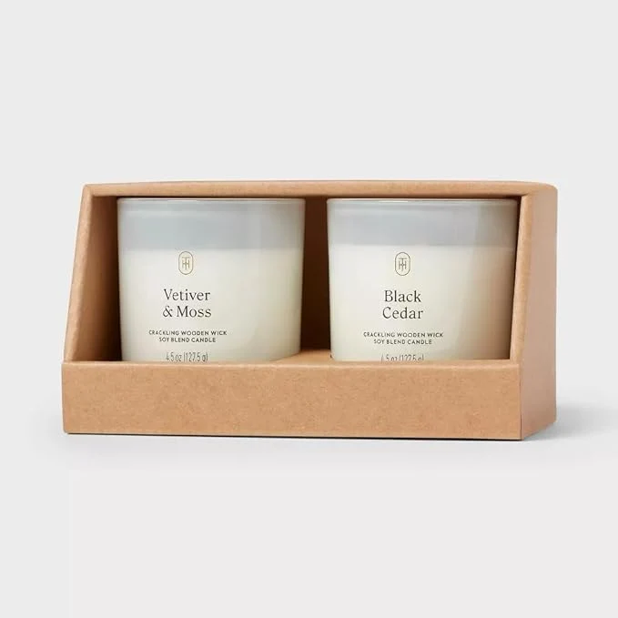 Clean Threshold Vetiver and Moss and Black Cedar Scented Milky Glass Jar Candle Smart