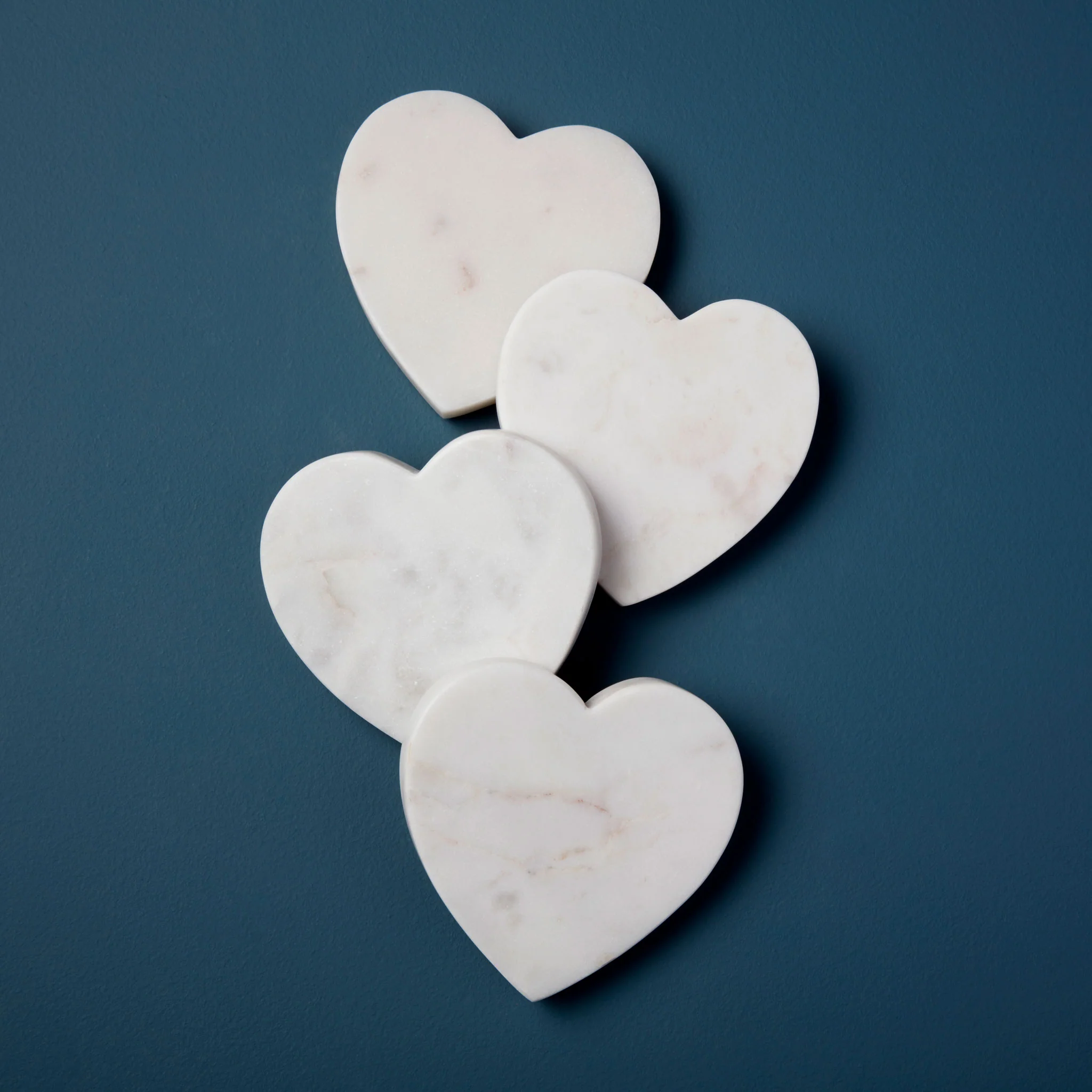 Durable White Marble Heart Coasters Set of 4 Top-Quality