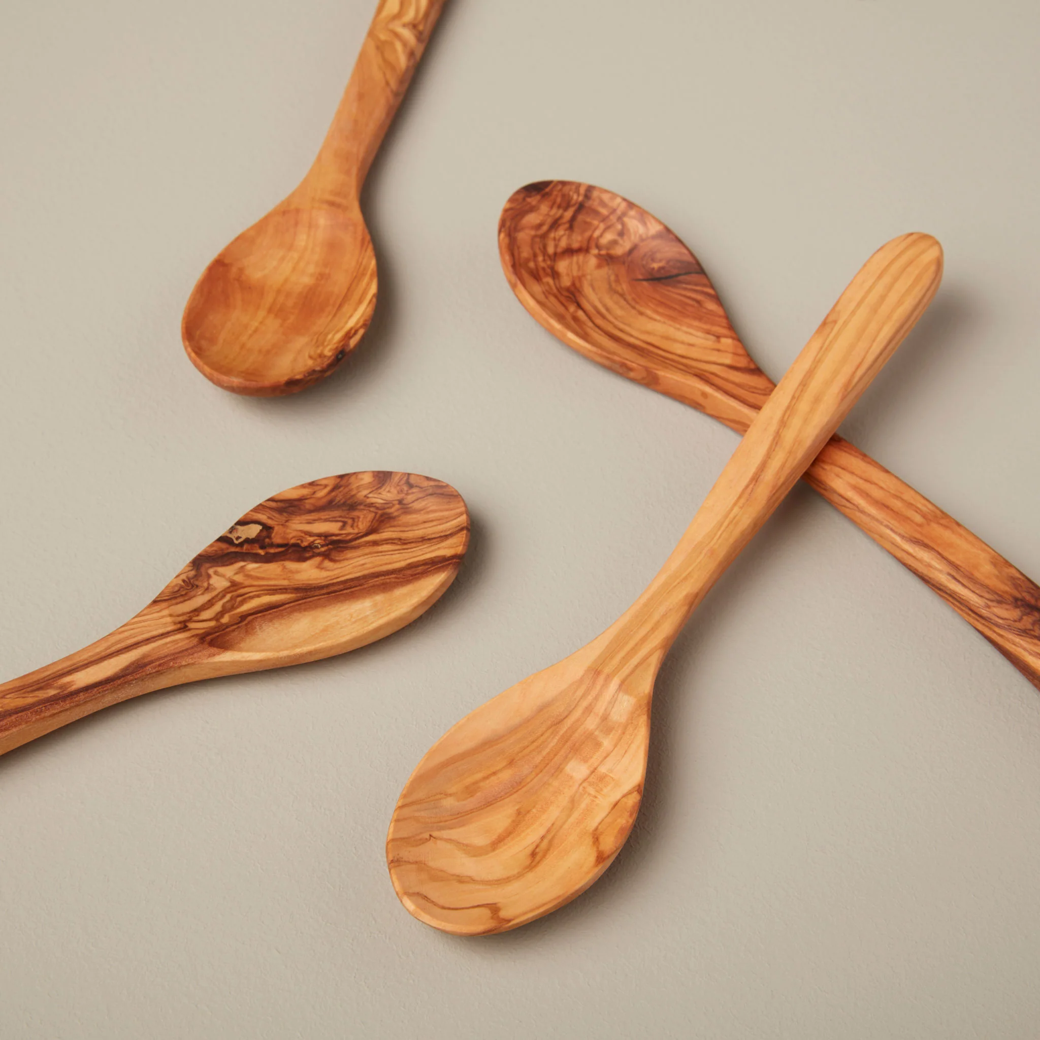 Top-Quality Olive Wood Spoons Large Set of 4 Official