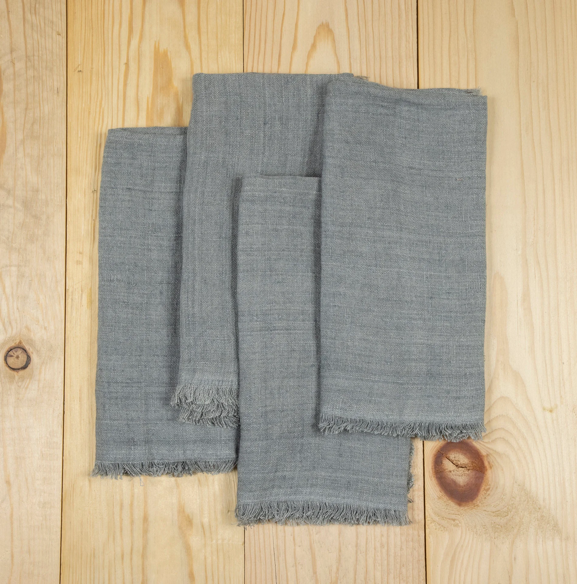 Traditional Stone Washed Linen Dinner Napkins Grey Set of 4 Easy-to-Use