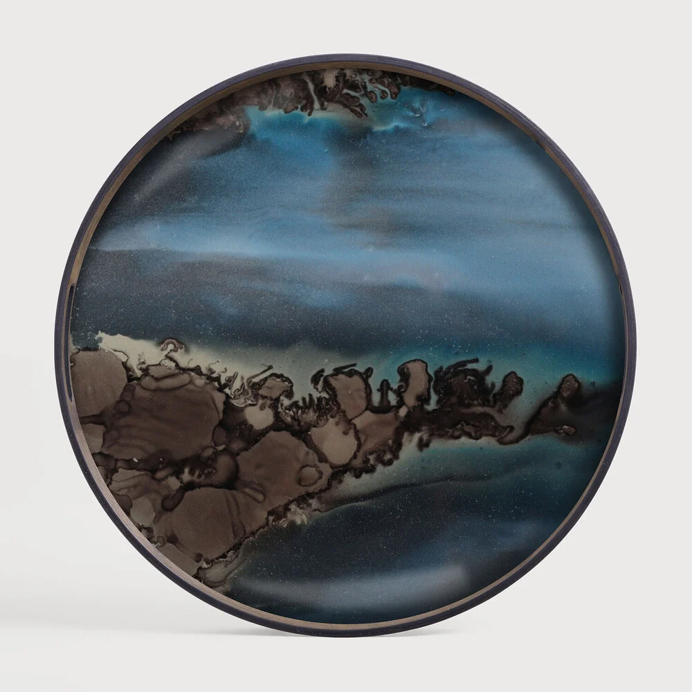 Smart Round Glass Organic Tray Slate Stylish