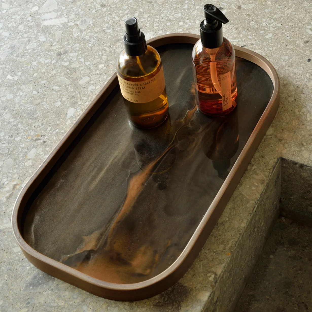 Consistent Oblong Bronze Glass Organic Valet Tray Modern