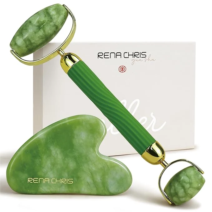 Excellent Rena Chris Gua Sha and Face Roller Set Anti-Breakage Jade Roller Contemporary