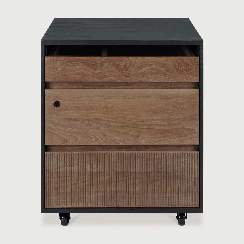 Modern Oscar drawer unit – varnished teak – black – 3 drawers – with keylock Expertly Made