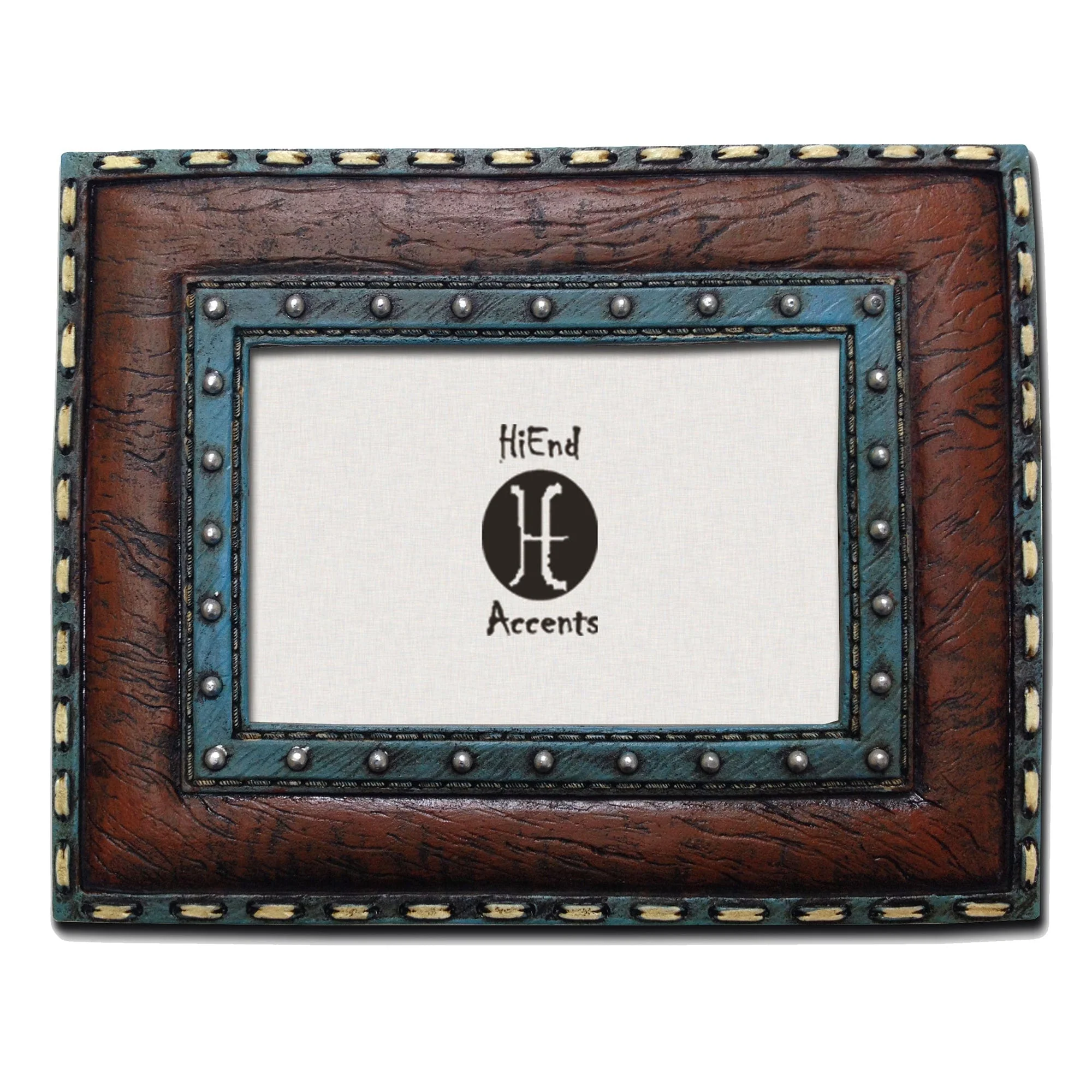 Easy-to-Use Turquoise Edge amp Stitched Leather Insert Picture Frame Green