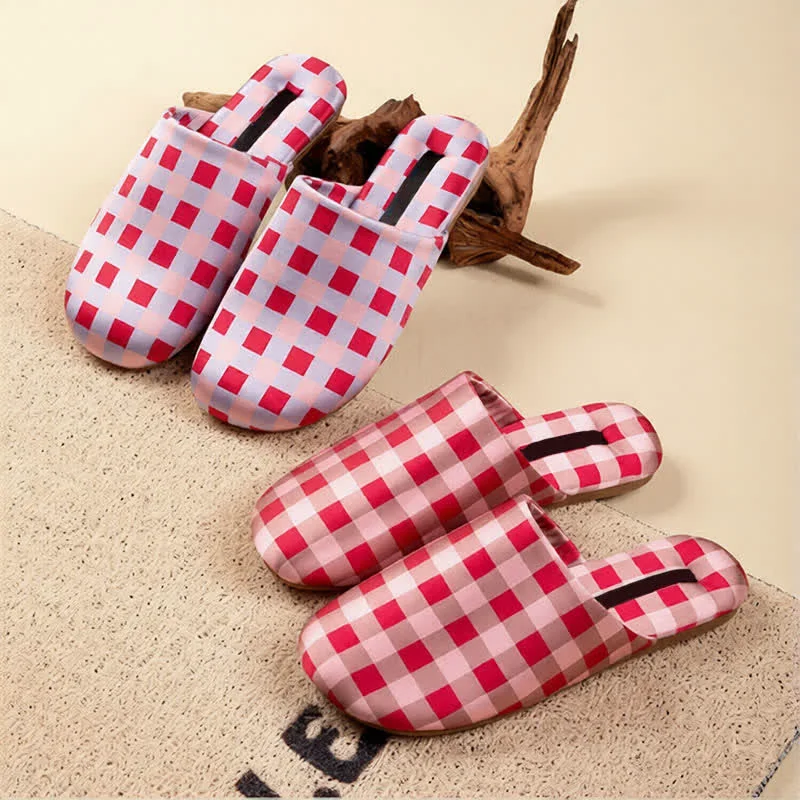 Lightweight Ownkoti Breathable Satin-Touch Plaid House Shoes Safe