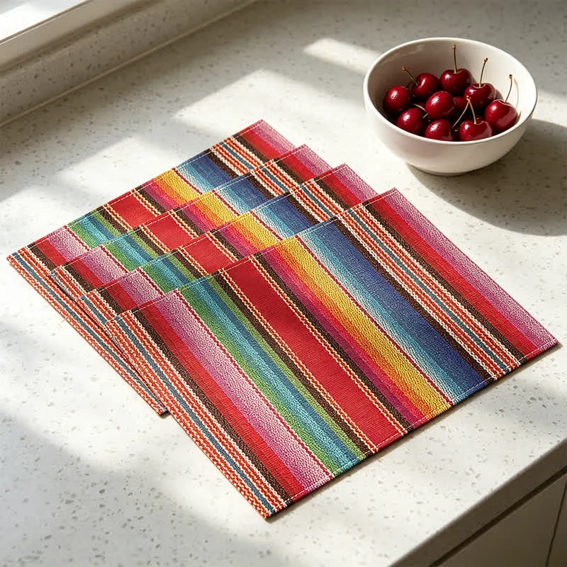Minimalist Ownkoti Nordic Multicolor Stripe Linen Placemats Effective