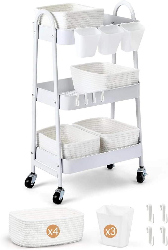 Environmentally Friendly 3-Tier Rolling Utility Cart Natural