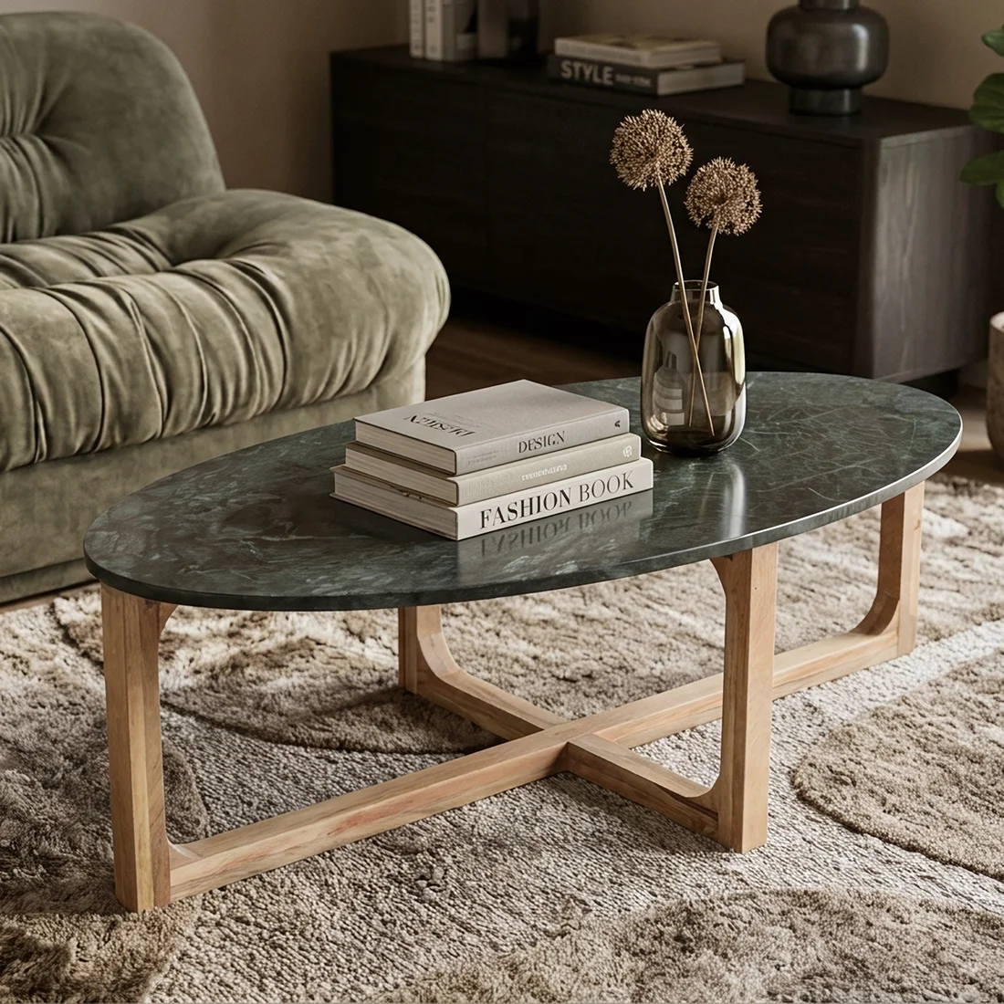 World-Class Marmeren salontafel ovaal groen Solid