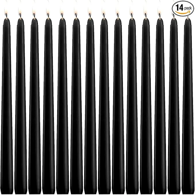 Top-Quality WPONSZU Set of 14 Black Taper Candles 7-8 Hours Burn Time Smokeless and Green
