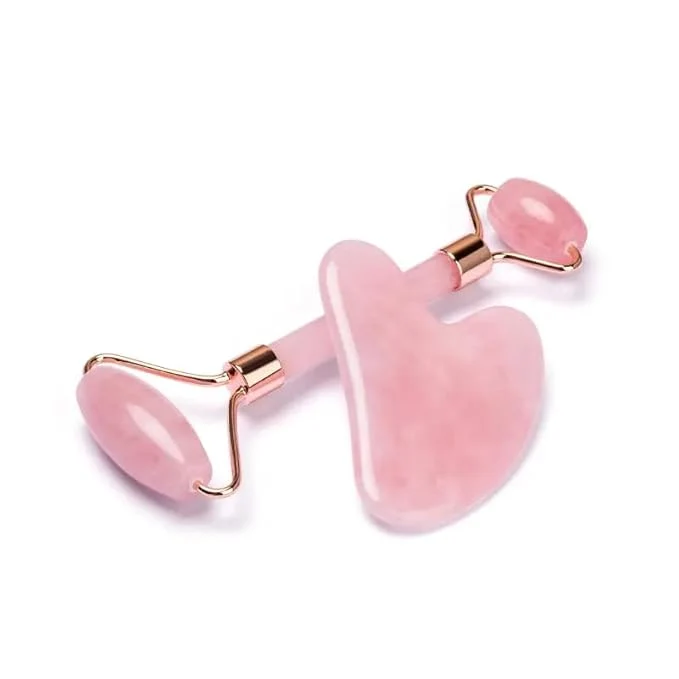 Expertly Made Rose Quartz Gua Sha Jade Roller Set Fashionable