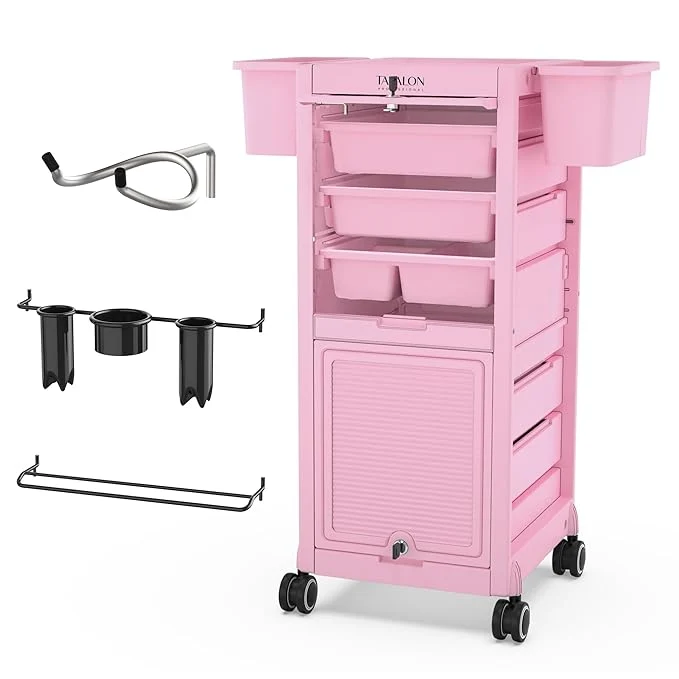 Eco-Friendly TASALON Pink Lockable Salon Cart Carefully Designed