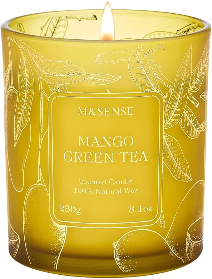 Trendy M SENSE Tea Scented Candles Vegan Soy Wax Naturally Scented Mango Green Tea Innovative