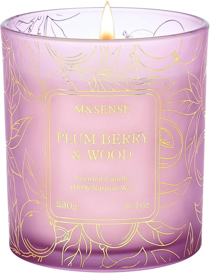 Sustainable M SENSE Plum Berry Wood Scented Vegan Soy Candles Naturally Scented No Toxin Responsible