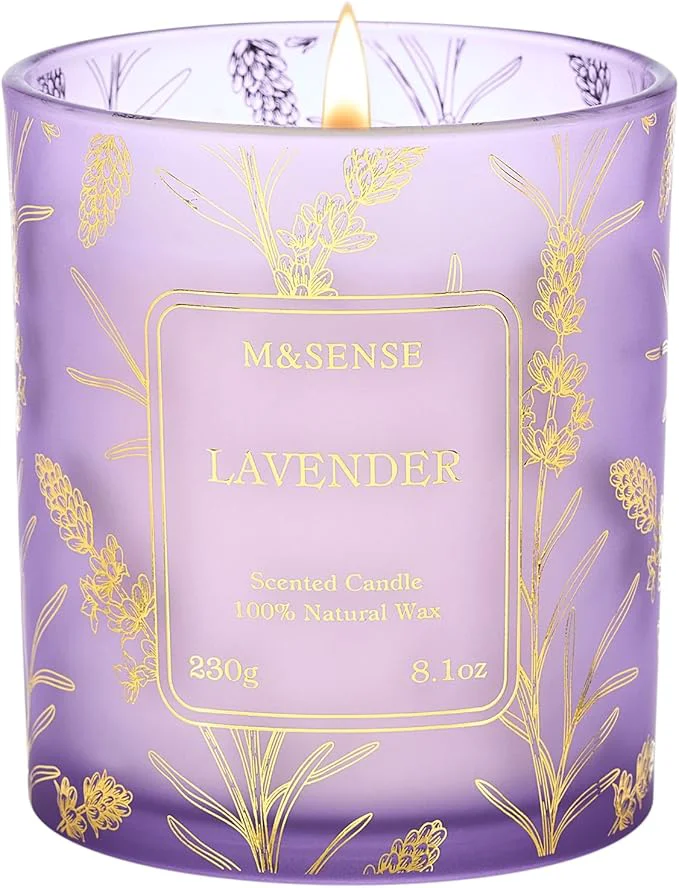 Next-Generation M SENSE Vegan Soy Lavender Scented Candle 8.1oz 42H Non-Toxic Long Burning Durable
