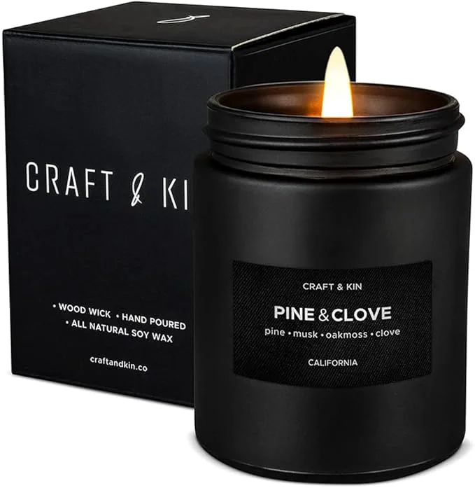 Soft Craft Kin Premium Pine Clove Candle Black Scented Candles Crafted