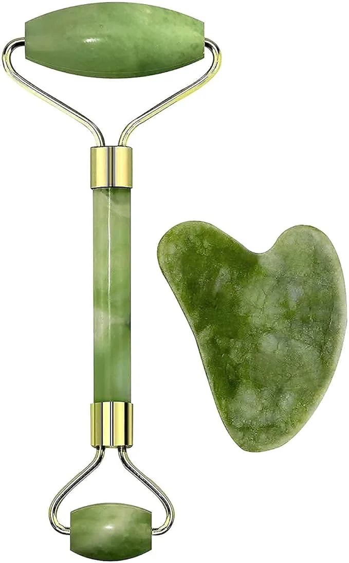 Relaxed Jade Roller Gua Sha Set – Natural Jade Stone Face Massager Cooling Next-Generation