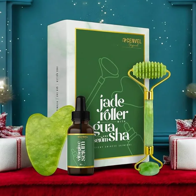 Effective Crystal Jade Stone Roller and Gua Sha Set Contemporary