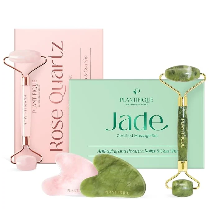 Exceptional PLANTIFIQUE Jade Roller and Rose Quartz Face Roller Functional