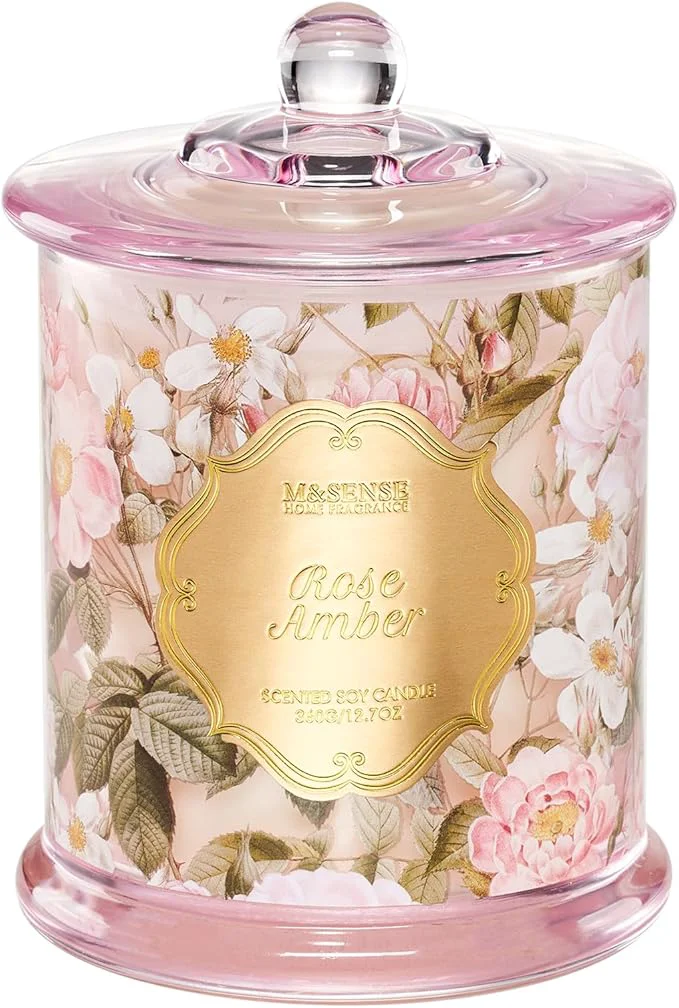 Superior M SENSE Rose Amber Floral Soy Candle 2-Wick 12.7oz 75H Non-Toxic Organic Jar Sophisticated