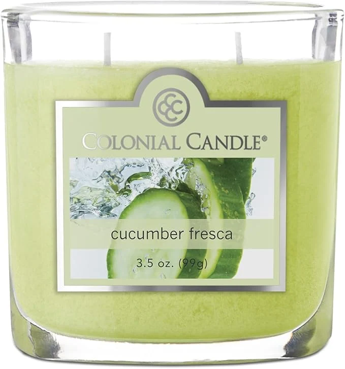 Detailed Colonial Candle Cucumber Fresca Scented Jar Candle 2 Wick 3.5 oz Mottled Wax Innovative