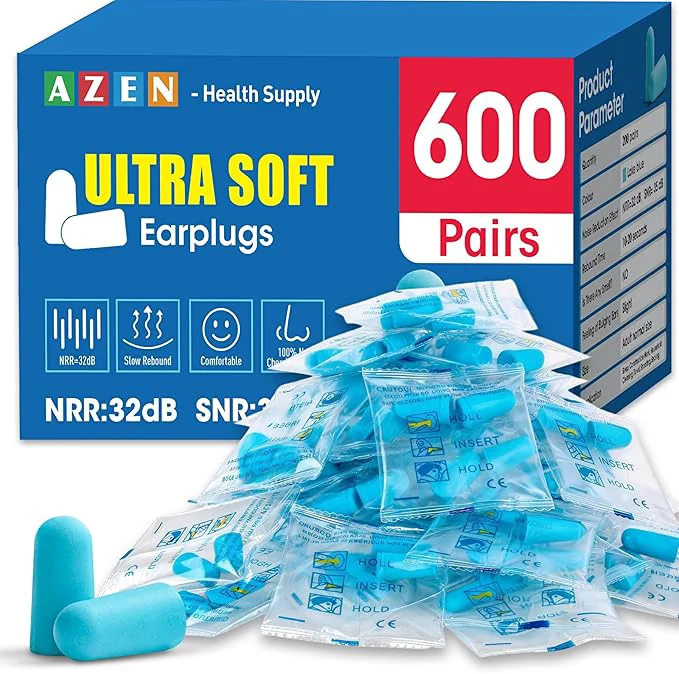 Responsible AZEN 600 Pairs Ear Plugs NRR 32dB Soft Foam Ear Plugs Environmentally Friendly