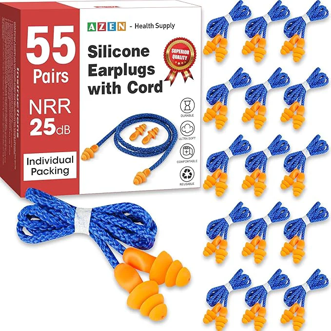 Solid AZEN 55 Pairs Silicone Ear Plugs Reusable Earplugs Easy-to-Use