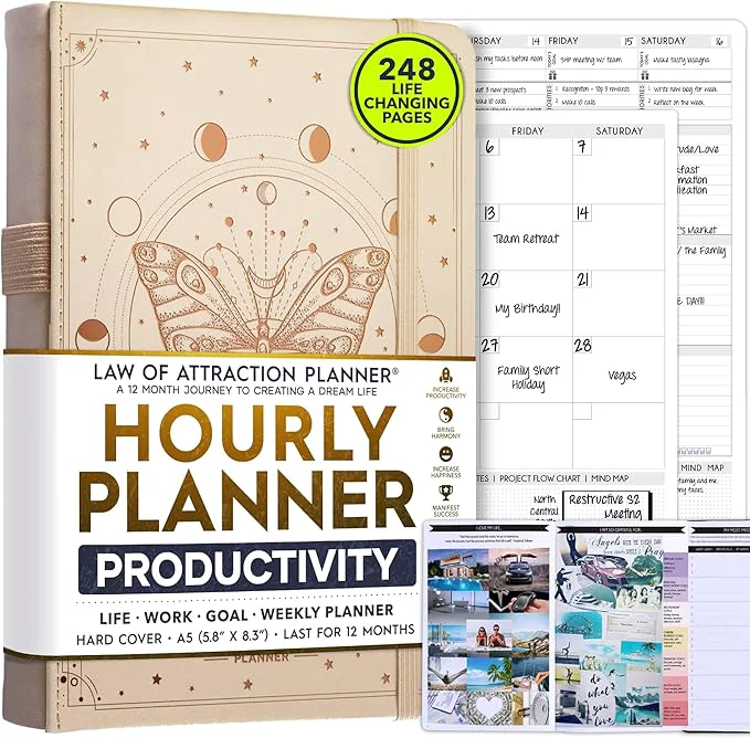 Easy-to-Use Hourly Planner – Undated Weekly Monthly Planner 12-Month Journey to Increase Official
