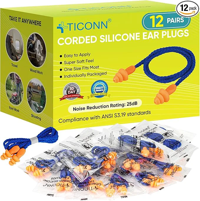 Long-Lasting TICONN 12 Pairs Reusable Silicone Ear Plugs Efficient