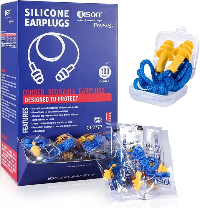 Crafted Dison 100Pairs Silicone Ear Plugs 32dB Corded Reusable Earplugs Smart