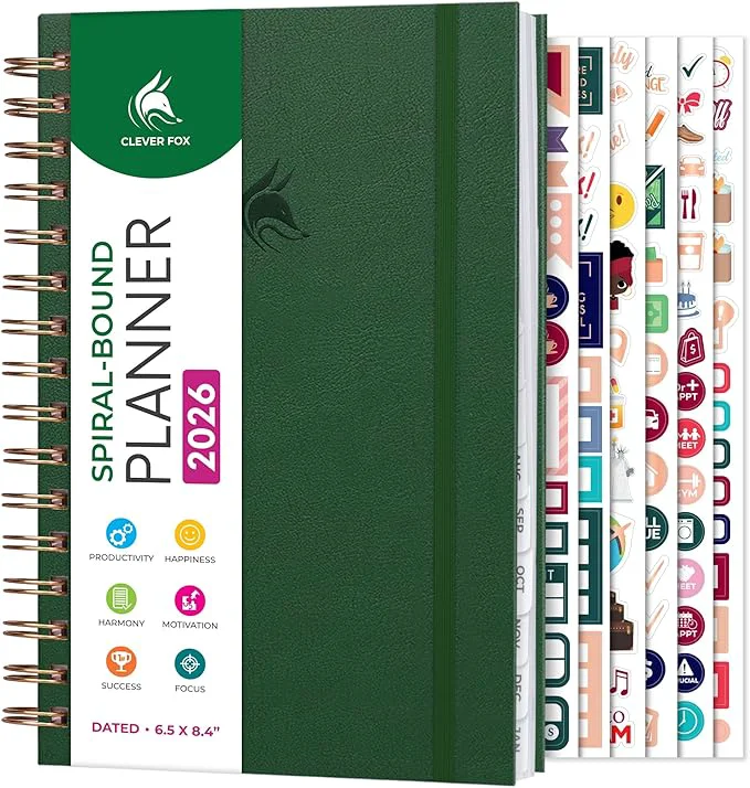 Trendy Clever Fox Dated Planner with Tabs 2026 – Weekly Monthly Spiral Planner with Enhanced
