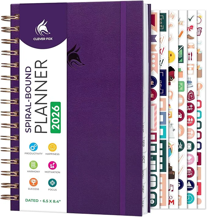 Lightweight Clever Fox Dated Planner with Tabs 2026 – Weekly Monthly Spiral Planner with Enhanced