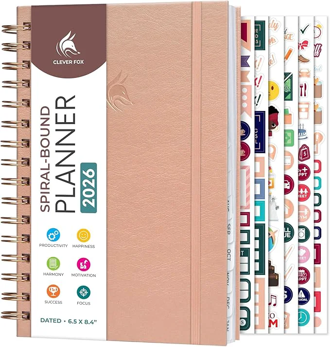 Authentic Clever Fox Dated Planner with Tabs 2026 – Weekly Monthly Spiral Planner with Recyclable