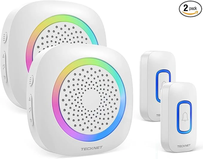 Minimalist TECKNET Wireless Doorbell 2 Transmitters 2 Receivers Door Bell Battery Operated Consistent