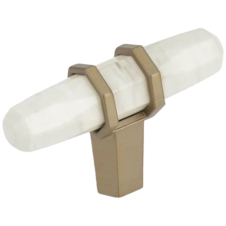Trendy Amerock Carrione Marble White Golden Champagne T Knob 2.5 in. Modern