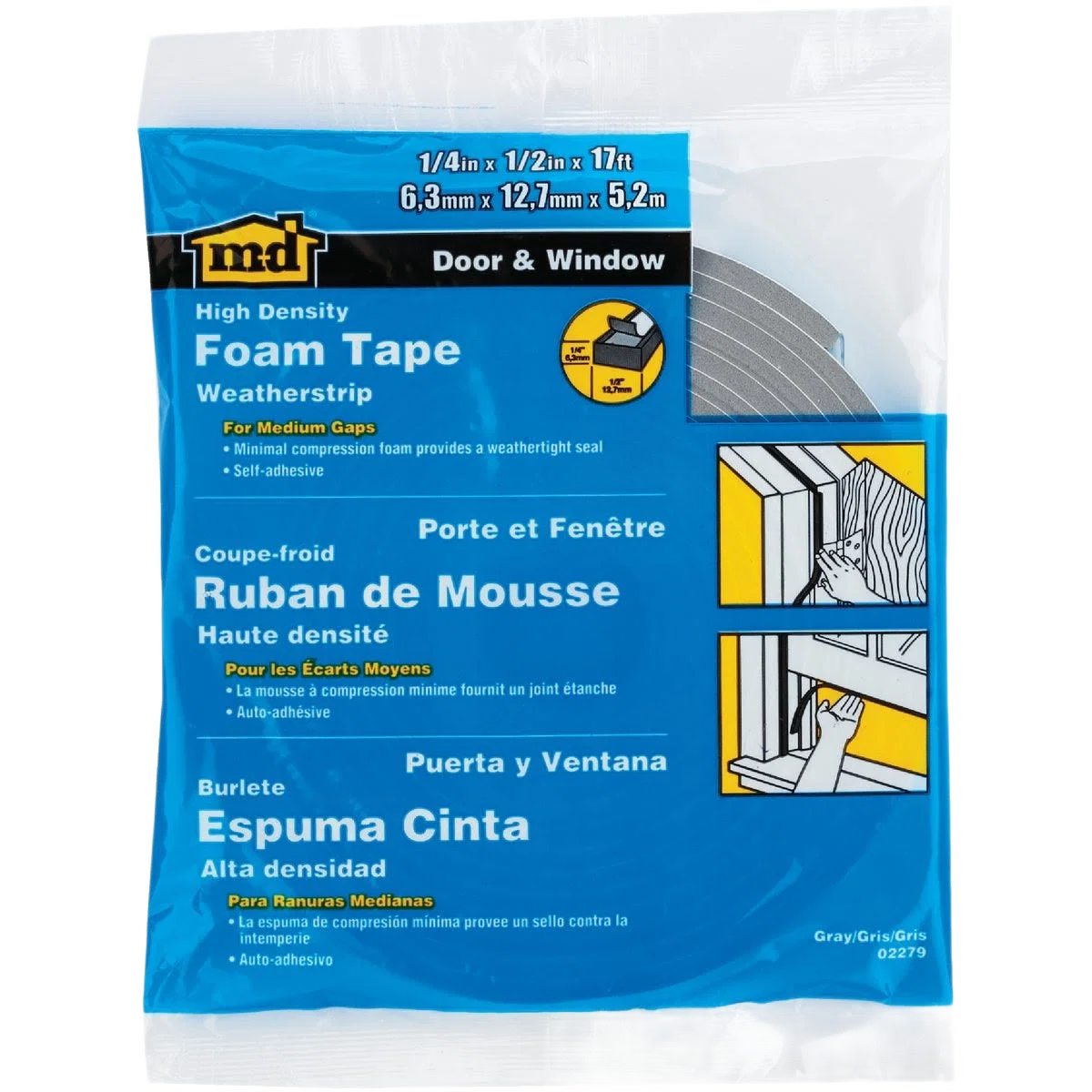 Safe M-D Gray Closed Foam Weatherstrip Tape 1 2 In. W x 1 4 In. T x 17 In. L Sophisticated