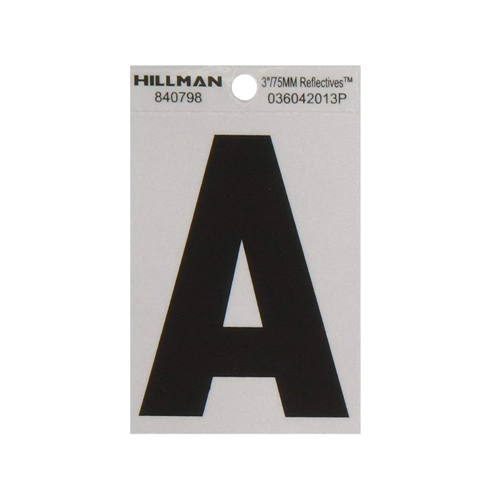 Elegant Hillman 3 in. Black Silver Reflective Mylar Sticker Wide Style Letter A Selected