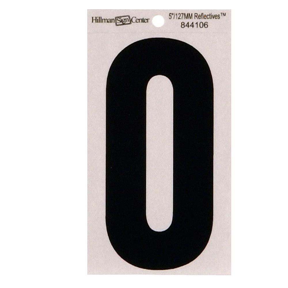 Safe Hillman 5-In. Black Silver Reflective Adhesive House Number 0 High-End