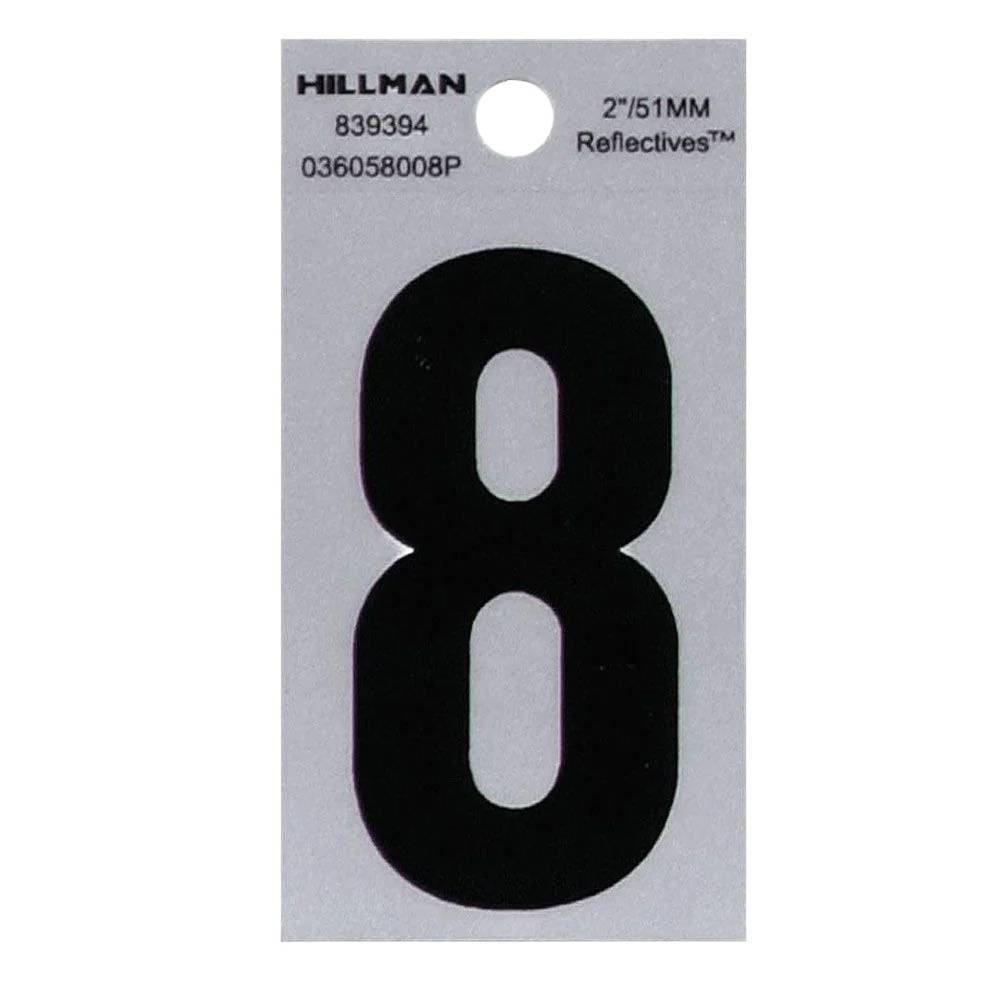 Crafted Hillman 2-In. Adhesive Black Silver House Number 8 Original