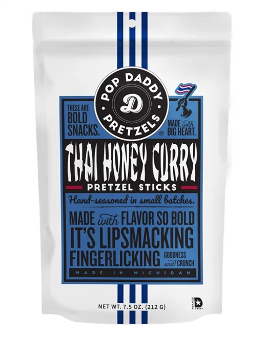 Artisan Pop Daddy Snacks Thai Honey Curry Seasoned Pretzels 7.5 oz. Excellent