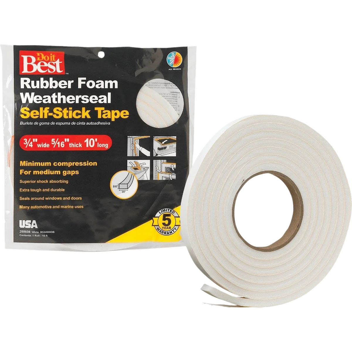 Natural Do it White Foam Weatherstrip Tape 3 4 x 5 16 In. x 10 ft. Classic