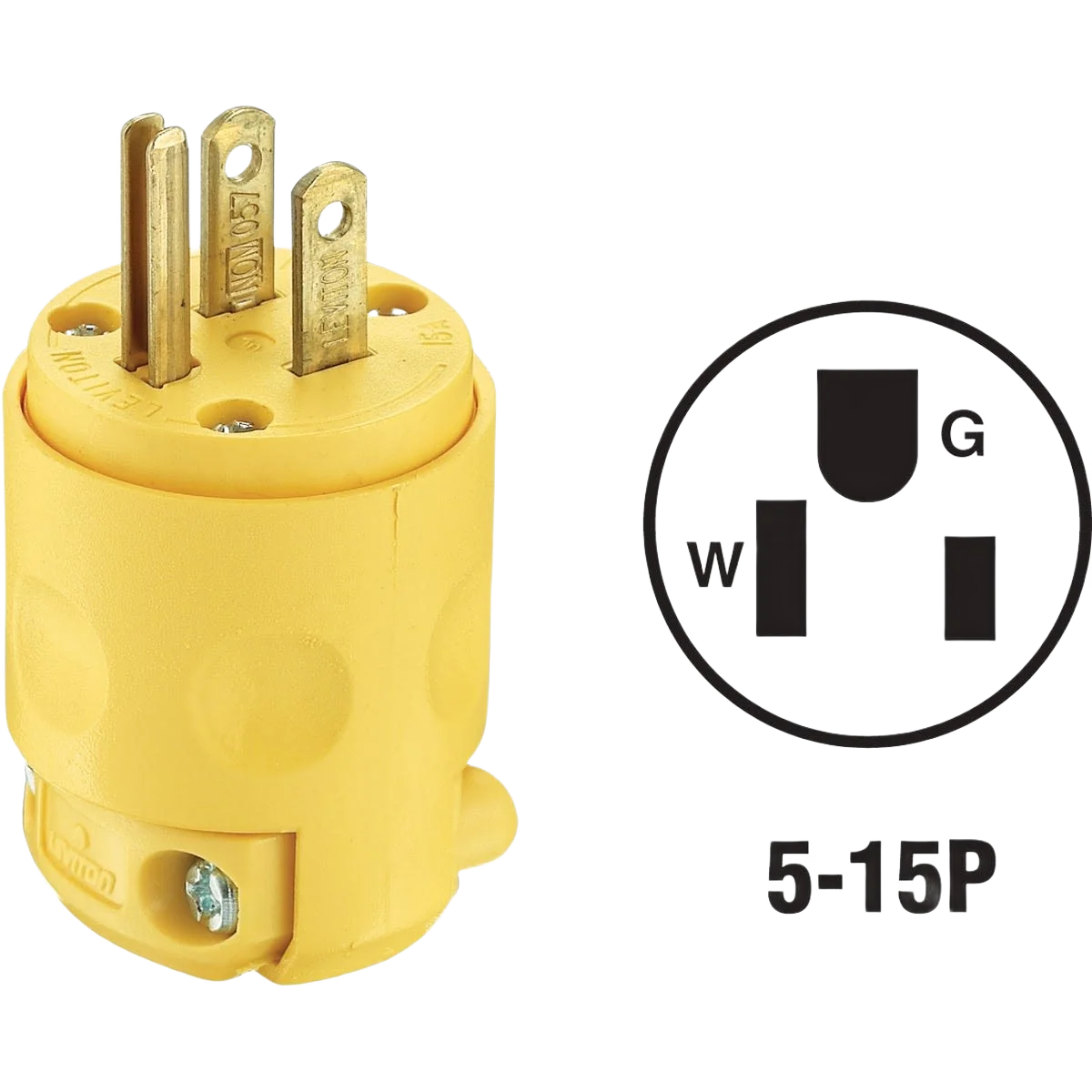 Enhanced Leviton Yellow 3-Wire 2-Pole Residential Grade Cord Plug Certified