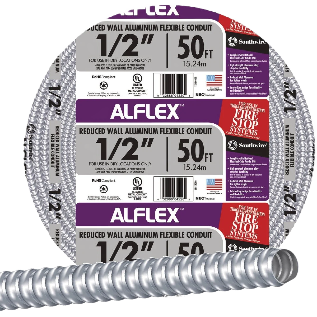 Easy-to-Use Southwire 1 2 x 100′ Aluminum Flexible Metal Conduit Dependable