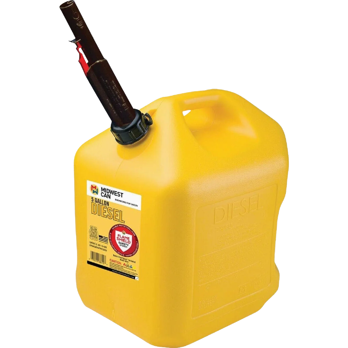 Long-Lasting Midwest Can 5 Gallon Yellow Plastic Auto Shut-Off Diesel Fuel Can Solid